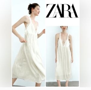 NWT Zara White Sequin & Lace Slip Dress Sz Lg
